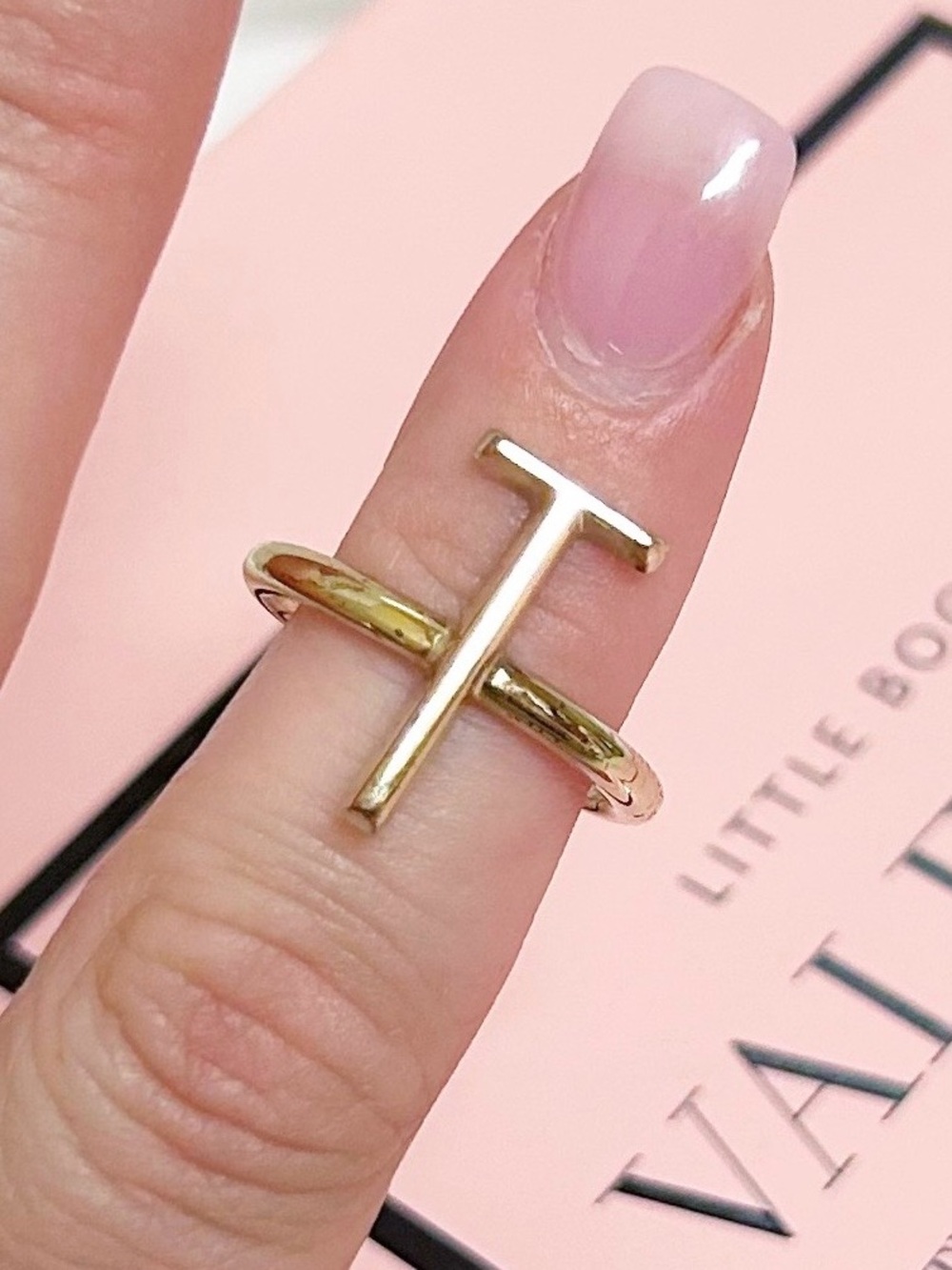 Authentic Valentino Garavani Gold Letter T Alphabet Ring
